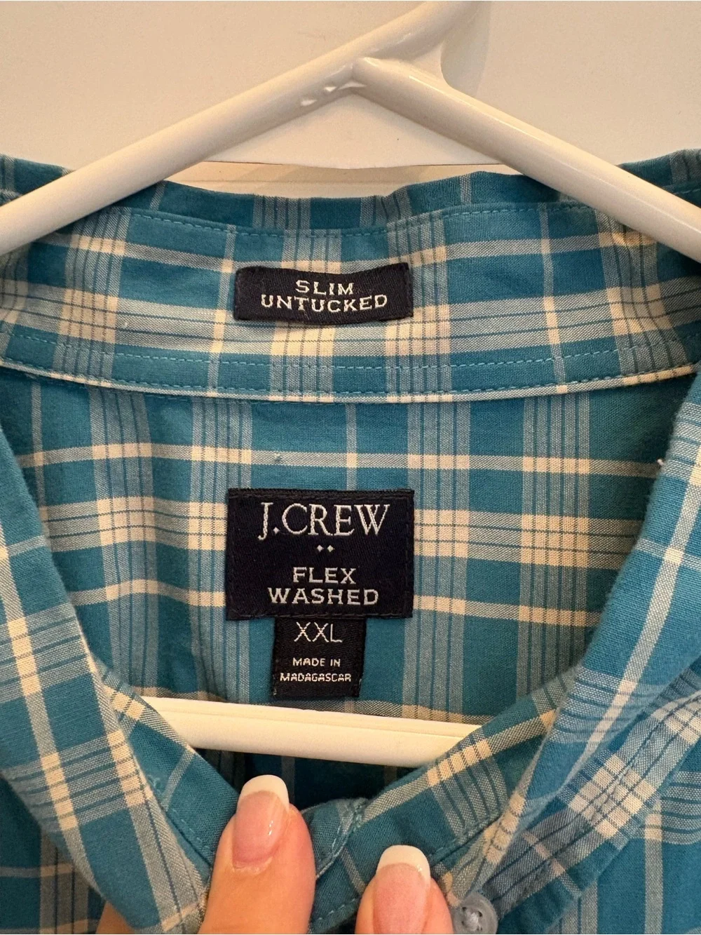 J. Crew Teal and White Plaid Button-Down Shirt